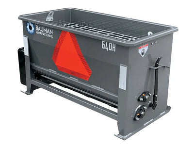 Bauman 640H Spreader, 6.25 cf capacity, 40" spread width, 3-point, hydraulic variable-speed drive, hoses