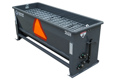 Bauman 960H Spreader, 9 cf capacity, 60" spread width, 3-point, hydraulic variable-speed drive, hoses