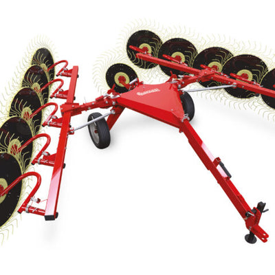 Enorossi 12-Wheel Batrake V-rake, 20-24' raking, 60" wheels, high clearance cart, for 10'-14' swather