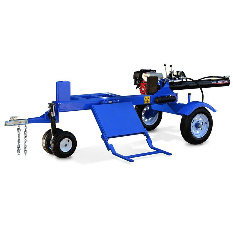Wallenstein Horizontal Log Lift, 4.5"x36" cyl, 25-ton, 10 hp Vanguard, auto-return, highway tires, 2" ball hitch