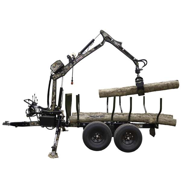 Wallenstein LXT95 9'6" Boom, 5000# capacity, grapple, rotator, valves, stabilizers, surge brakes.