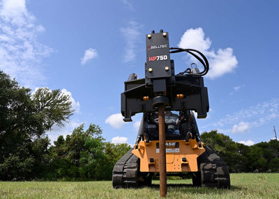 Belltec HP750 Post driver, skid steer mount, nitrogen charged, 8" dome tool for 7" posts, setting chain, tool kit
