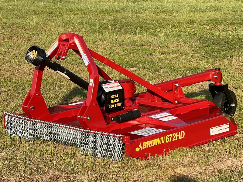 Brown HD, 1/4" deck, 145hp gearbox (2 13/16"), 540 PTO, slip clutch, Cat II, 5/8"x6" blades