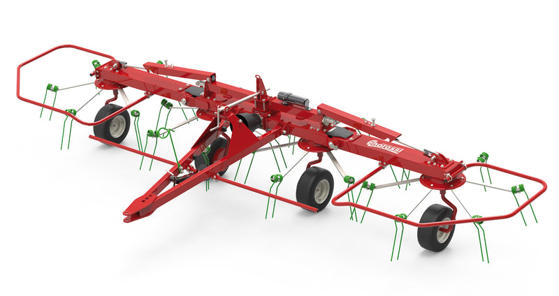 Enorossi 3-point Combo tedder-rake, center or left side delivery, 14' working width, four 18.850-8 tires