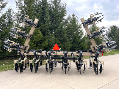 Remlinger -Row 30" folding double 7"x7" toolbar w/gauge wheels, Cat II-IIIN-III hitch, shear bolt shanks, 20" coulters