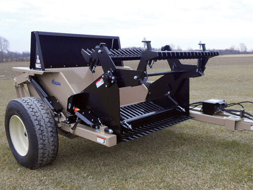 Remlinger 60" Rock picker, trailed, hydraulic drive, 2 1/4 yard, hard tines & teeth, used 385-22.5 tires, 60+ hp