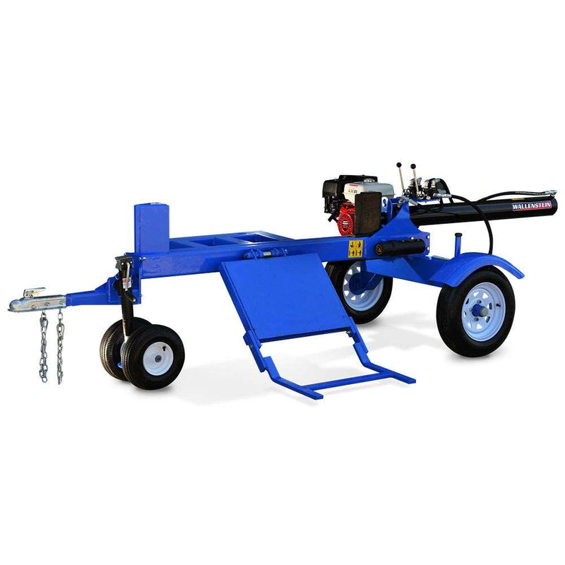 Wallenstein Horizontal Log Lift, 4.5"x24" cyl, 25-ton, 10 hp Vanguard, auto-return, highway tires, 2" ball hitch